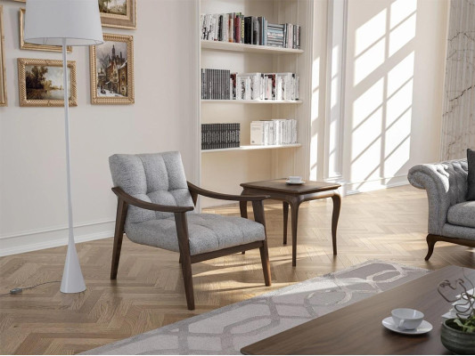 Designer Grau Sessel Textil Wohnzimmer Holz Möbel Luxus Polstermöbel Neu