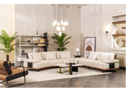 Garnitur Ecksofa L Form Sessel Stoffsofa Couchtische Polstersofa Beige