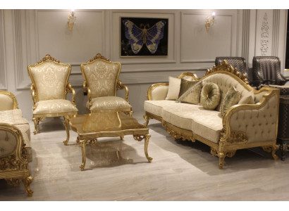 Klassische Sofagarnitur 311 Sitzer Couchgarnitur Holz Sessel Textil Komplett Neu