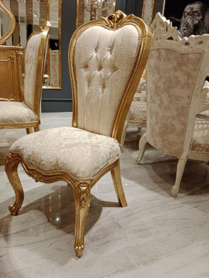 6x Stühle Set Komplett Art déco Stil Design Chesterfield Stühle Textil Neu