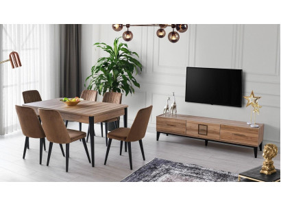 Essgruppe Esszimmer Esstisch Stühle Holz Set 8tlg Braun TV Ständer