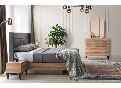 Komplette Schlafzimmermöbel Doppelbett Nachttische Braun 5tlg Kommode
