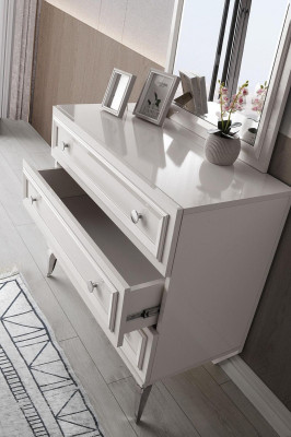 Komplette Kommode mit Spiegel Schrank Holzschrank Weiß Schlafzimmer