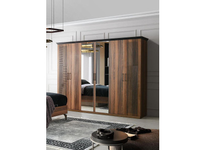 Holzschrank Schlafzimmerschrank Kleiderschrank Schrank Braun Spiegel