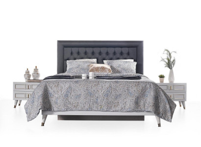 Schlafzimmer Garnitur Doppelbett Bett Nachttische Grau Luxus Set 3tlg