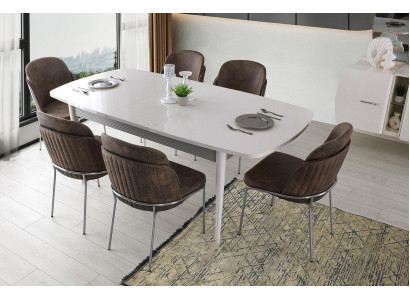 Essgruppe Esszimmer Esstisch Stühle Essecke Weiß Holz 7tlg Ausziehbar