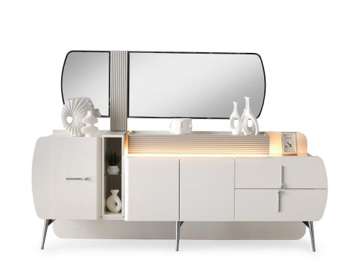 Luxus Anrichte Sideboard Schrank Spiegel Weiß Holz Kommode Modern