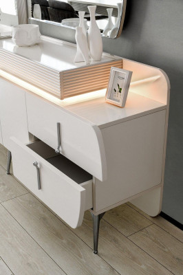 Luxus Anrichte Sideboard Schrank Spiegel Weiß Holz Kommode Modern