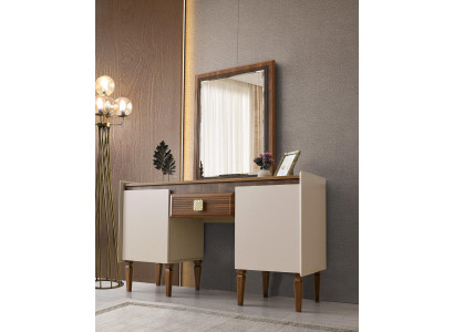 Schminktisch mit Spiegel Frisiertisch Beige Holz Schminkkonsole Design