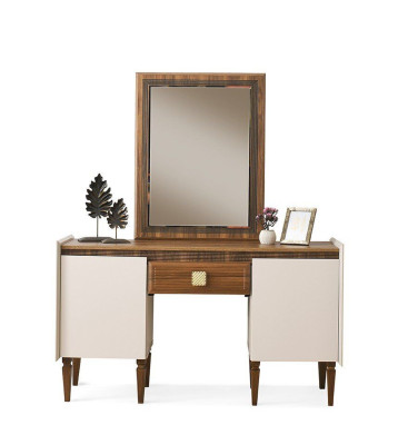 Schminktisch mit Spiegel Frisiertisch Beige Holz Schminkkonsole Design