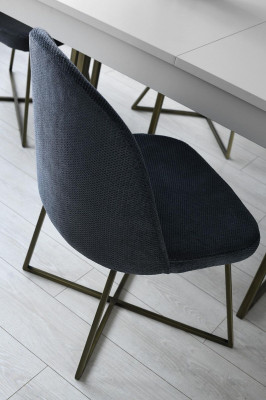 Esszimmerstuhl Stuhl Küchenstuhl Lehnstuhl Stoff Polster Blau Design