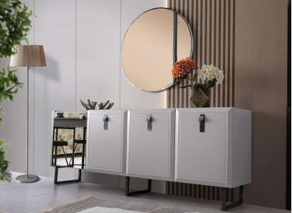 Anrichte Sideboard Schrank Spiegel Holz Kommode Modern Weiß Gruppe