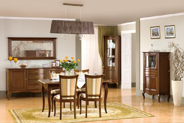 Klassiches Esszimmer Set Kommode Tisch Stühle Vitrine Wohnzimmer Set Italien Neu