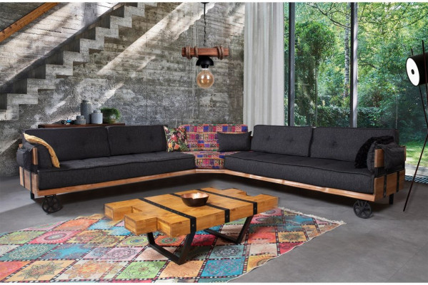 Loft Möbel Stoffsofa Eckcouch Polster Eckgarnitur Couchgarnitur Textil