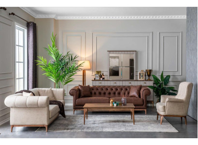 Gepolsterte Wohnzimmer Möbel Sofagarnitur Couch Set Stoffsofa 3tlg. Textil