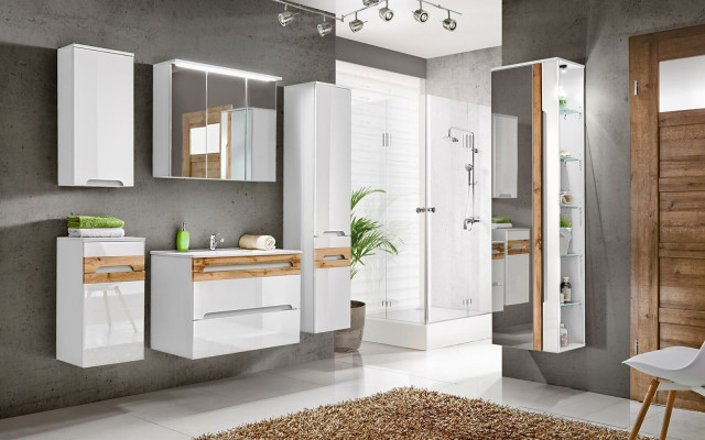 Design Badezimmer Möbel Bad 6 tlg. Set Garnitur Deko Schrank Waschbecken