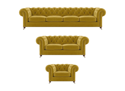 Luxus Gelb Komplett 4+2+1 Wohnzimmer Sessel Chesterfield Textil Polstermöbel