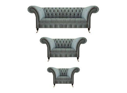Chesterfield Grau Luxus Sofagarnitur 3tlg Wohnzimmer Modern Einrichtung