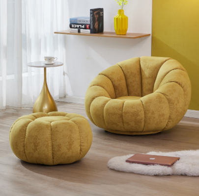 Sessel Sitz Modern Design Wohnzimmer Gelb Luxus Polster Stoff Neu