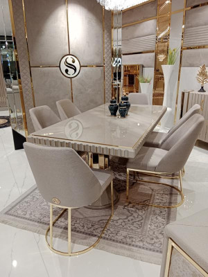 Luxus Tisch Beige Edelstahl Tische Italienisches Design Esstische Esstisch Neu