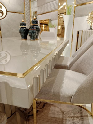 Luxus Tisch Beige Edelstahl Tische Italienisches Design Esstische Esstisch Neu