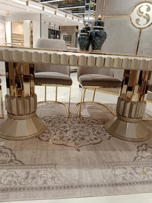 Luxus Tisch Beige Edelstahl Tische Italienisches Design Esstische Esstisch Neu