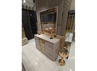 Modern Kommode mit Spiegel Luxus Moder design Schlafzimmer Holz Set 2tlg.