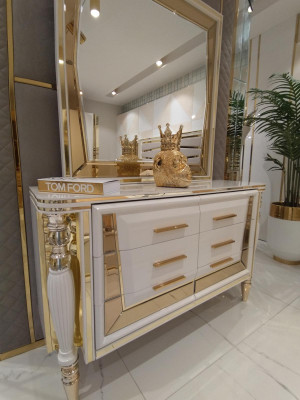 Schlafzimmer Komplettes Holz Kommode mit Spiegel Modern Möbel 2tlg. Neu