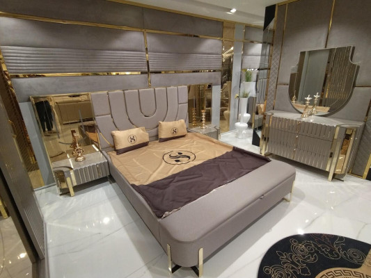 Schlafzimmer Set Luxus Komplettes Bett 2x Nachttisch Kleiderschrank 4tlg