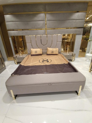Schlafzimmer Set Luxus Komplettes Bett 2x Nachttisch Kleiderschrank 4tlg