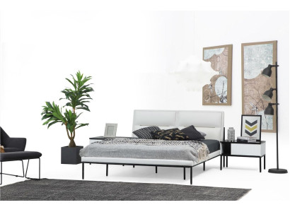 Garnitur Schlafzimmer Doppelbett Bett Nachttische Weiß Set 6tlg Modern