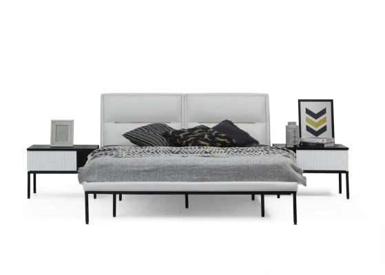 Garnitur Schlafzimmer Doppelbett Bett Nachttische Weiß Set 6tlg Modern