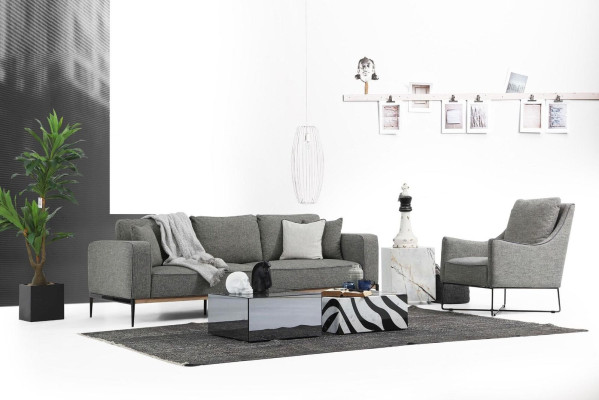 Sofagarnitur 4 Sitzer Sessel Viersitzer Stoff Sofas Modern Design Grau