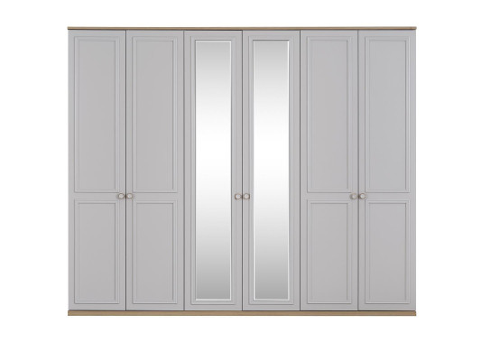 Schlafzimmerschrank Kleiderschrank Schrank Grau Holz Spiegel 6 Türen