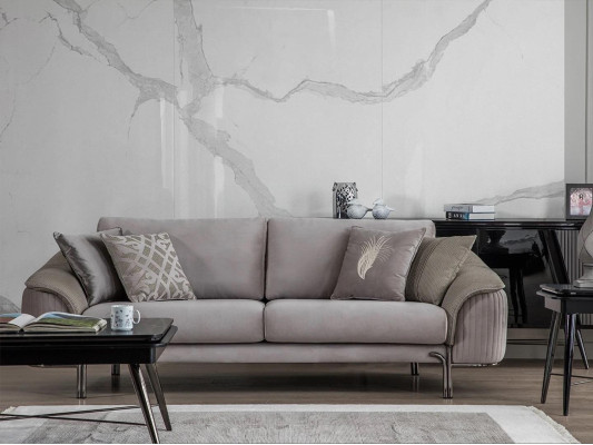 Luxus Grau Möbel Dreisitzer Sofa Wohnzimmer Couch Stoffsofa Neu Polstersofa