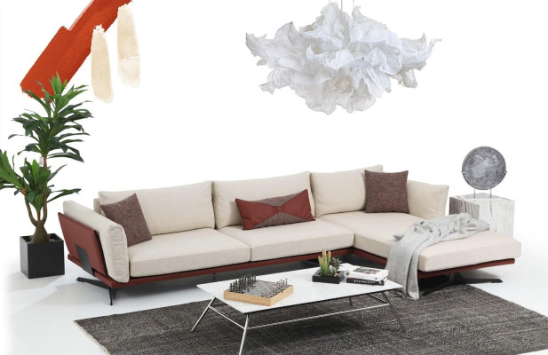 Sofagarnitur Ecksofa L-Form 3 Sitzer Beige Modern Stoff Sofas Set Eck