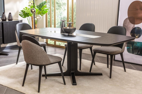 Designer Esszimmer Möbel Schwarzer Holz Esstisch Luxuriöse Polsterstühle