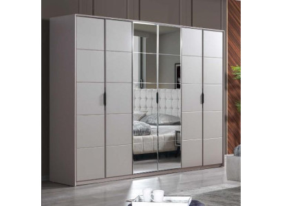 Grauer Kleiderschrank 6-türiger Schlafzimmer Schrank Luxus Glasschränke