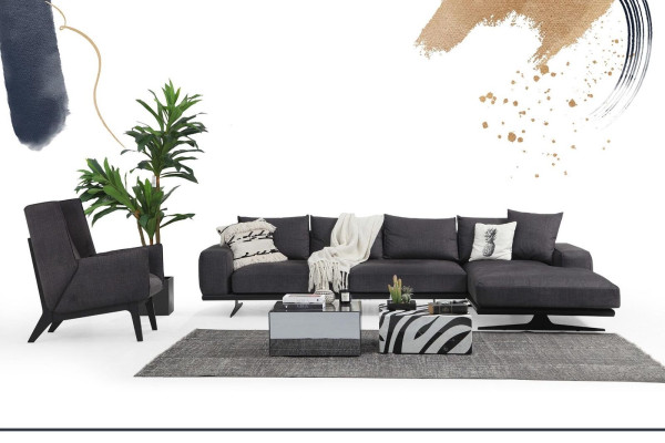 Ecksofa L-Form Sofa Wohnzimmer Grau Modern Stoff Sofas Sitzer Design