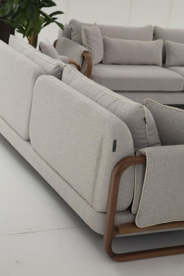 Sofagarnitur 41 Sitzer Sessel Viersitzer Modern Stoff Grau Set Design