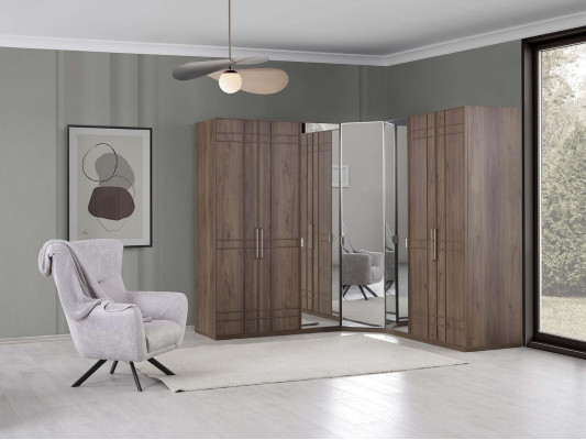 Eckschrank Kleiderschrank Schrank Braun Holz Spiegel 7 Türen Groß