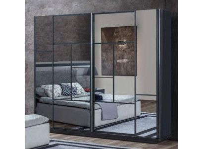 Grauer Luxus Glasschrank Schlafzimmer Kleiderschrank Edle Holz Schränke