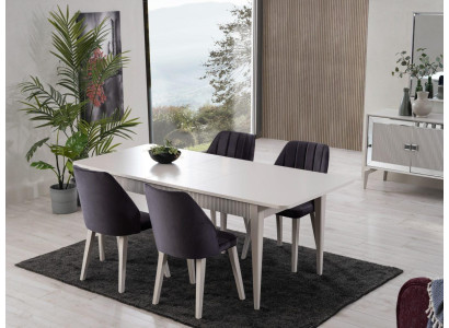 Essgruppe Esstisch Ausziehbar Modern Esszimmer Set 7tlg Grau Holz 