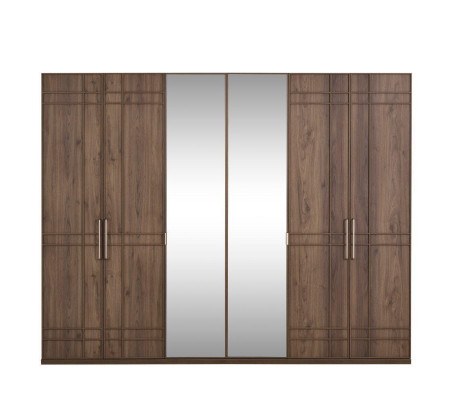 Kleiderschrank Schlafzimmerschrank Schrank Braun Holz Spiegel 6 Türen