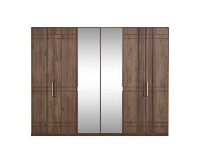 Kleiderschrank Schlafzimmerschrank Schrank Braun Holz Spiegel 6 Türen