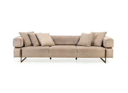 Beiger Viersitzer Designer Stoffsofa Polstersofas Wohnzimmer Couchen