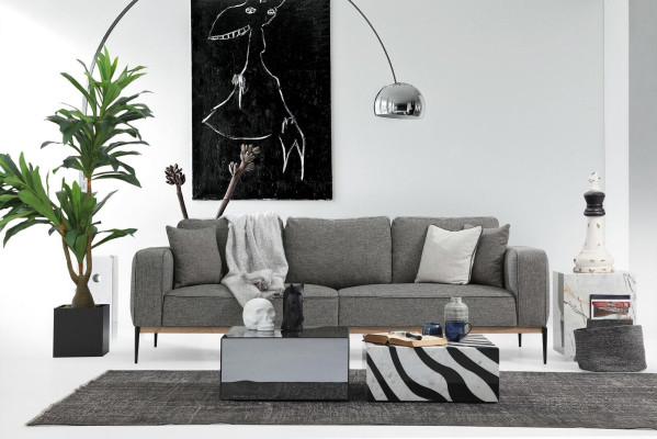 Sofagarnitur 2 Sitzer Sessel Zweisitzer Stoff Sofas Modern Design Grau