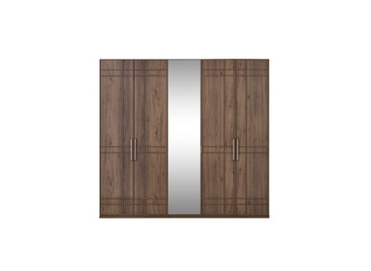 Schrank Kleiderschrank Schlafzimmerschrank Braun Holz Spiegel 5 Türen