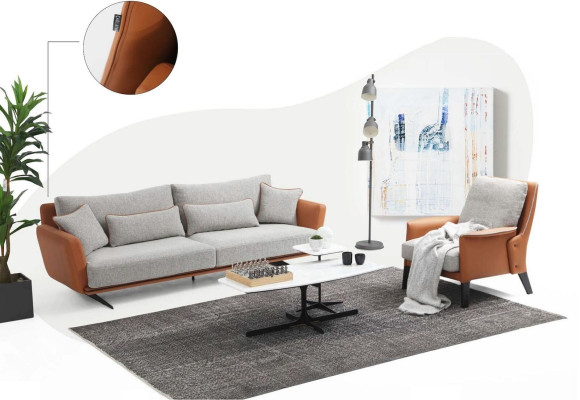 Komplette Couchgarnitur Sofagarnitur Sofa 321 Sitzer Stoff Orange