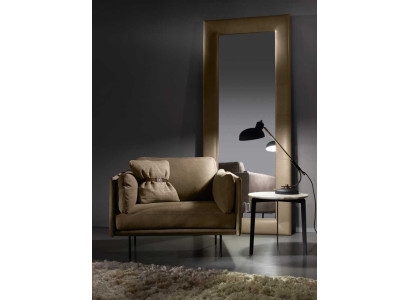 Design Sessel Grau Polster Leder Modern Wohnzimmer Luxus Holz Möbel Relax Neu